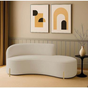 Imagem de Sofá 2 Lugares Orgânico 160cm Pé Dourado Morgan Cotelê Ext/veludo D03 - D`rossi Cor Bege