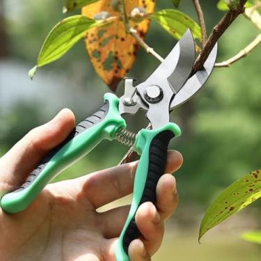 Imagem de Tesouras de poda de aço inoxidável, alças antiderrapantes, tesouras manuais para galhos de jardim e árvores frutíferas, bonsai, verde