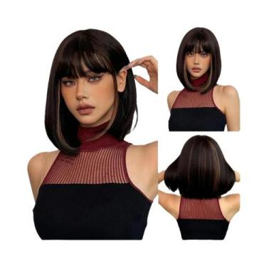 Imagem de Peruca Sintética Curta Lisa Branca Loira Cinza Com Franja Para Mulhere