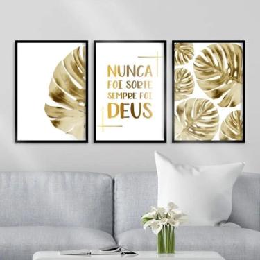 Imagem de Kit 3 Quadros Nunca Foi Sorte Sempre Foi Deus 24X18Cm Vidro