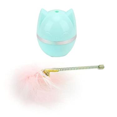 Imagem de Brinquedo de pena de gato Brinquedo interativo para gato com sino Fofo e engraçado Base em forma de gato Pena de animal real Seguro Não tóxico Estimular instintos de caça para (Azul)