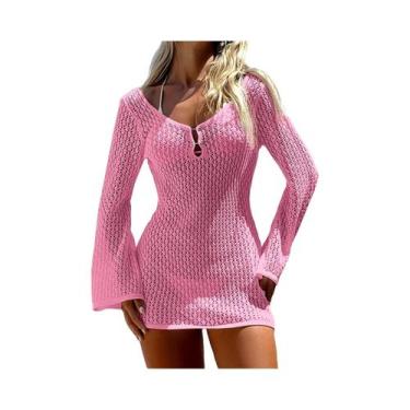 Imagem de Vestido Curto De Tricô Com Proteção Solar De Manga Longa, Sexy E Moder