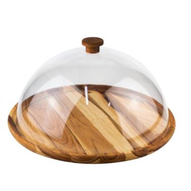 Imagem de Boleira de Madeira Teca com Tampa Acrílico 33x18cm - Rojemac