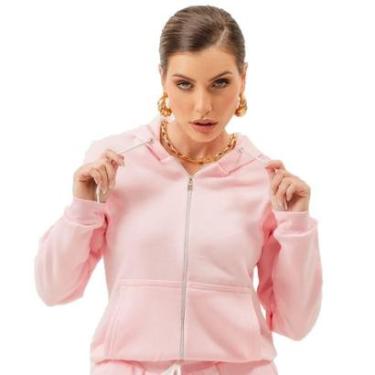 Imagem de Moletom Canguru Feminino Blusa De Frio Lisa Básica Com Ziper-Feminino