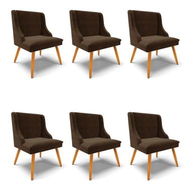 Imagem de Kit 6 Cadeiras Estofadas Para Sala De Jantar Pés Palito Lia Suede Marrom - Ibiza