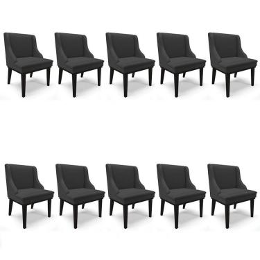 Imagem de Kit 10 Cadeiras Estofadas Sala De Jantar Base Fixa De Madeira Preto Lia Sintético Preto - Ibiza