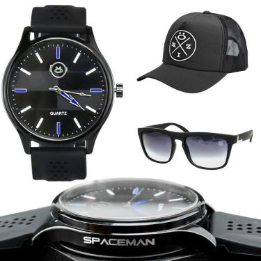 Imagem de Relogio Masculino Preto + Oculos Sol Proteção Uv Casual Presente Original Moda Masculina Social