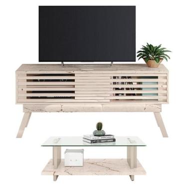 Imagem de Rack Bancada com Mesa de Centro Frizz 1.5 Calacata Off White  Madetec