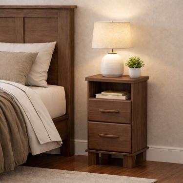 Imagem de Mesa Cabeceira Madeira Maciça Mesinha Quarto 2 Gavetas Boho