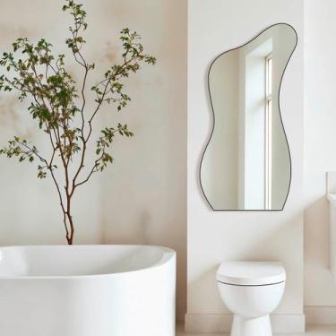 Imagem de Espelho Grande Pinterest Retrô Corpo Inteiro 110x60cm Borda em Couro 3