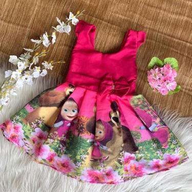 Imagem de Vestido Infantil Masha e o Urso Rosa Pink Festa Passeio Aniversário Te