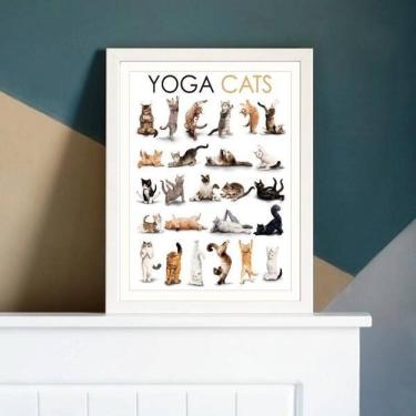 Imagem de Quadro Decorativo Yoga Cats 33X24 Com Vidro - Madeira Branca