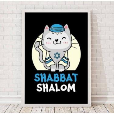 Imagem de Quadro Gatinho Shalom 45x34cm - Vidro e Moldura Branca