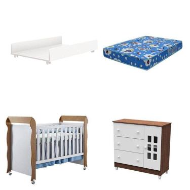 Imagem de Berço Americano Mirelle Cômoda Mariah 1 Porta Branco Acetinado Amadeirado E Trocador Juju Colchão