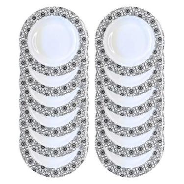 Imagem de 12 Pratos Fundo Preto Decorado em Melamina Buffet Restaurante 23cm - S