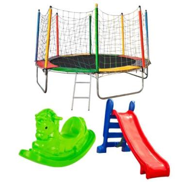 Imagem de Pula Pula 3,05m Grande Com Escorregador Médio De 3 Escadas e Gangorra 