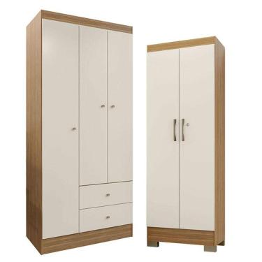 Imagem de Guarda Roupa Solteiro Versa 3 Portas Com Armário Multiuso Luna Freijó Off White Fosco- Kits Paraná