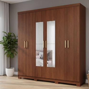 Imagem de Guarda-roupa Casal 6 Portas com Pés e Espelhos 199cm 100% Mdf Paraty Espresso Móveis Jequitiba
