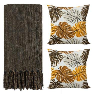 Imagem de Kit 1 Manta Para Sofá 2,40 X 1,80 + 2 Capas de Almofada Cor:Caramelo-B