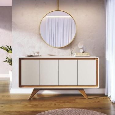 Imagem de Balcão Buffet Aparador 4 Portas E Bordas Curvas Para Sala Off White