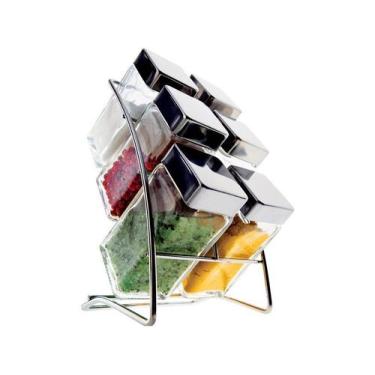 Imagem de Porta Condimentos 6 Peças com Suporte Euro Home - Square, Transparente
