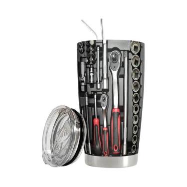 Imagem de Copo Térmico De Aço Inoxidável De Parede Dupla 20Oz Com Tampa E Canudo