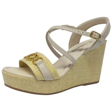 Imagem de Sandália Feminina Anabela Detalhe Dourado Salto Alta Bebecê