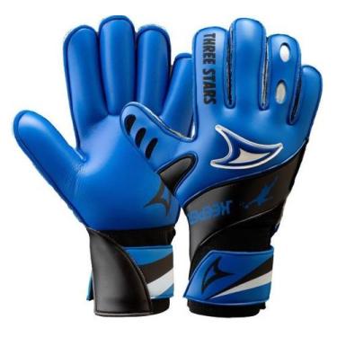 Imagem de Luva de Goleiro Juvenil Three Stars Keeper, Azul, Preto, GRANDE = 7