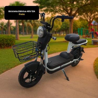 Imagem de Bicicleta Elétrica 48V 12A Preta 500W Autonomia 15 a 25 Km por Carga Aro 14”