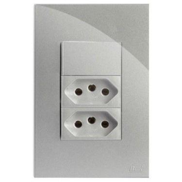 Imagem de Cj interruptor simples + tomada dupla 10a 4x2 - recta prata gloss - br