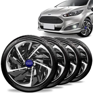 Imagem de Jogo 4 Calotas Nitro Aro 14 Preta Prata Ford Fiesta Ka - Elitte