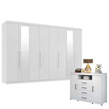 Imagem de Guarda Roupa Casal New Master 8 Portas 4 Gavetas com Espelho e Cômoda 