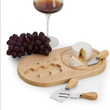 Imagem de Kit Para Queijo Tábua Madeira Com 3 Utensílios Compacto Prático Entreg