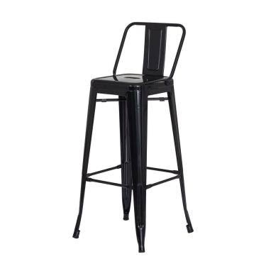 Imagem de Banqueta Tolix Iron com Encosto Preto Brilhante Industrial Aço Cozinha Bar Bistrô Bancada