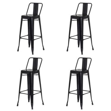 Imagem de Kit 4 Banquetas Tolix Iron com Encosto Preto Brilhante Industrial Aço Cozinha Bar Bistr...