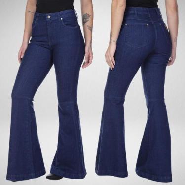 Imagem de Calça Country Feminina Wrangler Original Jeans Maxi Flare Azul Ref. WF