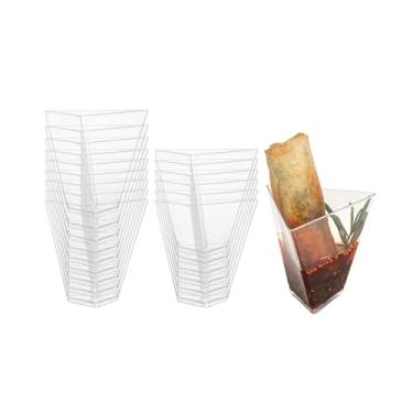 Imagem de Copos profissionais de sobremesa, copos de plástico para sobremesa – plástico premium durável – formato moderno – transparente – 100 g – 7,4 cm x 6,6 cm x 7,1 cm – caixa 100 unidades – restaurante