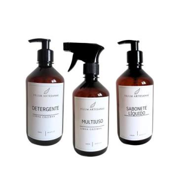 Imagem de Frascos Âmbar Dispenser Cozinha 500ml Detergente Sabonete Líquido Mult