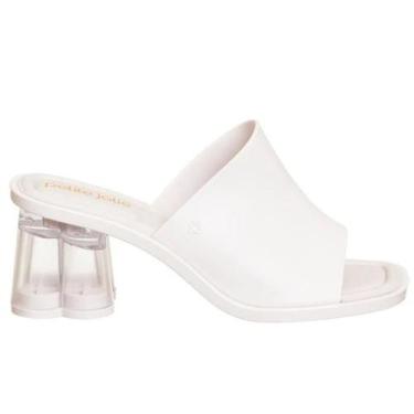 Imagem de Tamanco Slide Feminino Petite Jolie Salto Médio PJ6565, Branco, 33/34