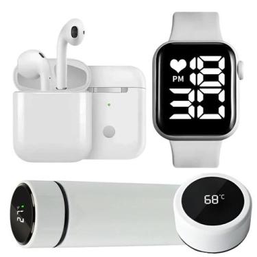Imagem de Kit Relógio Digital Fone i12 Garrafa 500ml Acessórios para Rotina Tecn