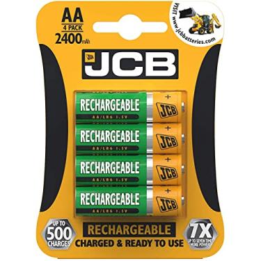 Imagem de 4 Pilhas AA Recarregáveis da JCB, 500 Recargas, 2400 mAh