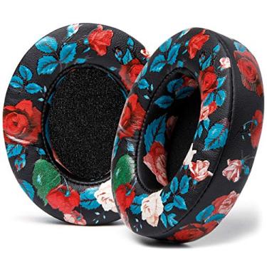 Imagem de Almofadas WC Wicked Almofadas para Beats Studio 2 e 3 (B0501, B0500) Com e sem fio | Não cabe em batidas solo | Couro PU mais liso, espuma melhorada e adesivo mais forte | Black Floral