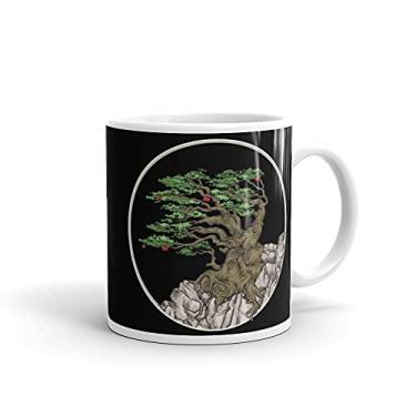 Imagem de Caneca de ioga Zen Budista Japonesa Árvore Bonsai em círculo retrô Sun Zen