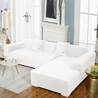 Imagem de Diumy Capa de sofá seccional, capa de sofá Chaise Longue, capas de sofá elásticas grossas com espuma antiderrapante capas de sofá em forma de L protetor de móveis para sala de estar - branco 4 lugares (235 ~ 300 cm)
