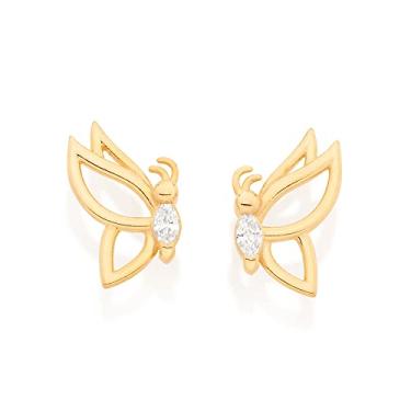 Imagem de Brinco Rommanel Banhado Ouro Borboleta Vazada Com Zircônia 526736