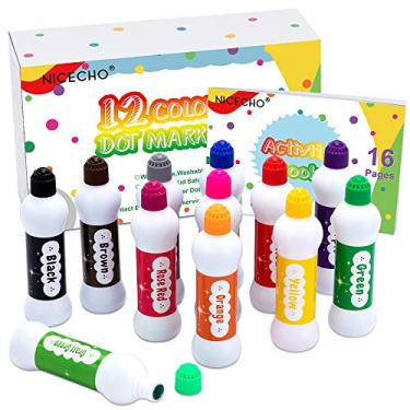 Imagem de Nicecho Kit de marcadores de pontos, 12 cores laváveis e divertidas marcadores artísticos para crianças, Bingo Daubers para crianças em idade pré-escolar, conjunto de marcadores de tinta para colorir, incluindo livro de atividades