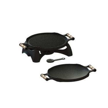 Imagem de Rechaud Bifeteira Redondo Dupla Face Álcool Ferro Fundido