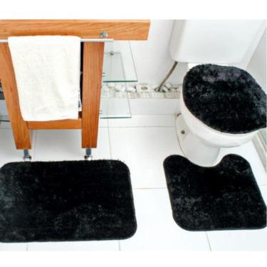 Imagem de Jogo Para Banheiro Classic Com 3 Peças Preto - Tapete Oasis