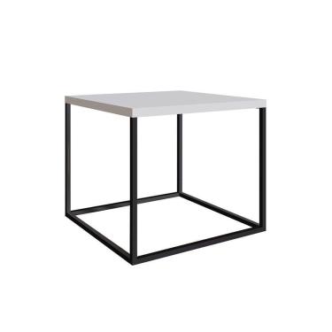 Imagem de Mesa Lateral Cube Industrial Branco Fosco Base Metálica