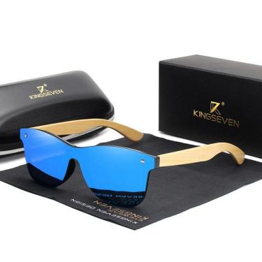 Imagem de Óculos de Sol Masculino Artesanal Bambu Kingseven Proteção Polarizados UV400 Espelho